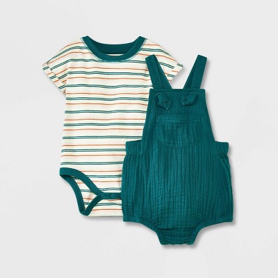 Image of Baby Gauze Top & Bottom Set - Cat & Jack™ Dark Green 3-6M