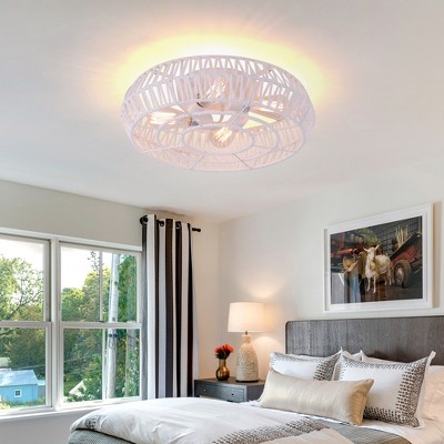 White Metal and Hemp Bohemian Flush Mount Ceiling Light