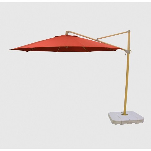 11 Offset Patio Umbrella Red Light Wood Pole Threshold Target