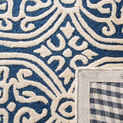 Navy Blue and Ivory Hand-Tufted Wool Area Rug