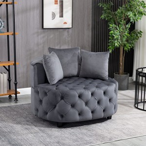 CAVINAS 36.6" Sofa Chair Accent Chair Modern Velvet Upholstered Sofa Couch Classical Barrel Chair with 3 Throw Pillows for Living Room - 1 of 4
