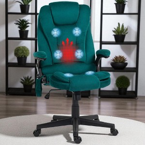 Mshliw Velvet High Back Heated Massage Office Chair with 6-Point Vibration, Reclining Backrest, Adjustable Height, Padded Arms & Remote - 1 of 4