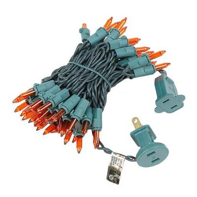 Amber Incandescent Mini Christmas String Lights with Green Wire, 11 Feet
