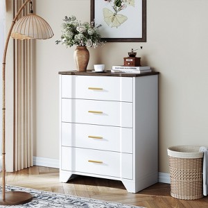 Farmhouse 4 Drawers Dresser for Bedroom, Wide Dresser, Wood Rustic Chest of Drawers with Metal Handle,Tall Curved Drawer Dressers - 1 of 4