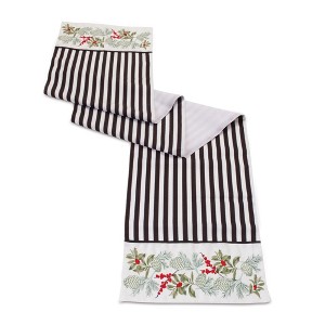 Christmas Table Runner – Black and White Embroidered Pine Design 72" Long by Melrose - 1 of 3