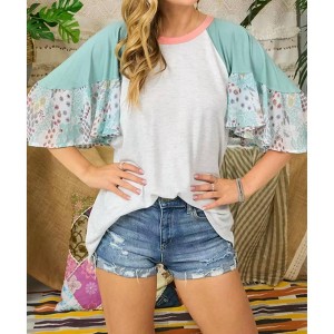 Women's Patchwork Flared Sleeve Top - ADORA - 1 of 3