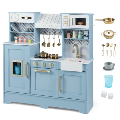 Safstar Kids Play Kitchen with Stoves, Faucet, Sink, Clock, Coffee Machine, Range Hood