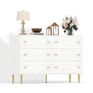 Farmhouse 6 Drawers Dresser for Bedroom, 47.2" Wide White Dresser Wood Rustic Chest of Drawers - 1 of 4