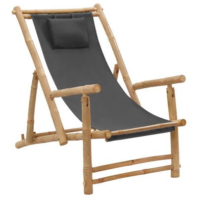 vidaXL Adjustable Bamboo Deck Chair with Foldable Design and Canvas - Dark Gray Outdoor Furniture for Garden, Patio, and Terrace