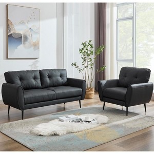 TYBOATLE 61" Faux Leather Loveseat Sofa, Mid-Century Modern Tufted Couch for Small Spaces, Comfy 2-Seater for Living Room, Bedroom, Office - 1 of 4
