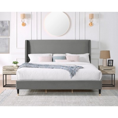 NicBex Queen Upholstered Bed Frame with Velvet Wingback Headboard,Modern Platform Bed with Wood Slats Support,No Box Spring Needed,Easy Assembly,Gray