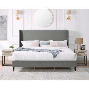 NicBex King Upholstered Bed Frame with Velvet Wingback Headboard,Modern Platform Bed with Wood Slats Support,No Box Spring Needed,Easy Assembly,Gray - 1 of 4