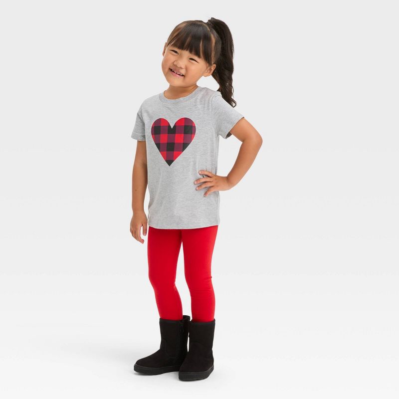 Toddler Girls' Heart Plaid Short Sleeve T-Shirt - Cat & Jack™ Heather Gray, 4 of 5