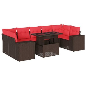 vidaXL 8 Piece Garden Sofa Set with Cushions Poly Rattan - Brown without storage - 1 of 4