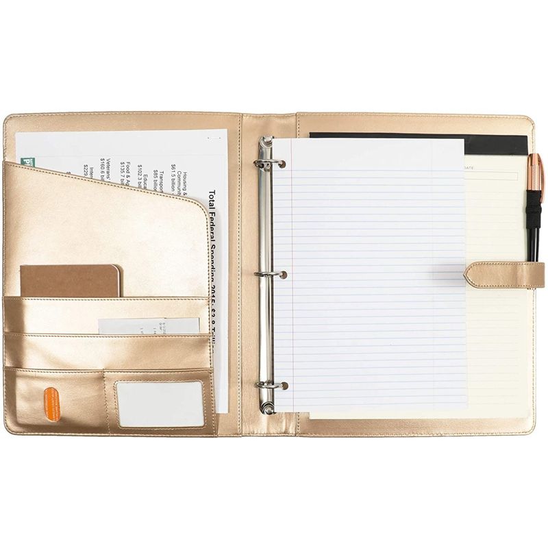 Paper Junkie Metallic Gold Faux Leather Padfolio Portfolio Folder with 3 Ring Binder & Pockets 13.2 x 10.8 In, 2 of 8
