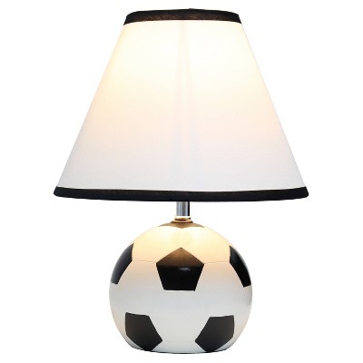 11.5" White and Black Ceramic Soccer Ball Table Lamp