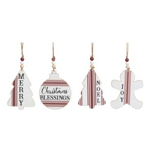Transpac Wood 4.75 in. Multicolored Christmas Ticking Stripe Ornament Set of 4 - 1 of 4