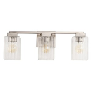 Dewdrop Contemporary Hotel Style Vanity Light 3 Light Fluted Glass Boosts Output Cuts Glare Rectangular Wall Plate Brushed Nickel ETL - 1 of 4