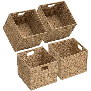 eHemco Large Square Woven Hyacinth Wicker Pantry Storage Baskets with Iron Wire Frame, 11"x11"x10", Natural - 1 of 4