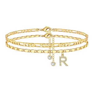 Turandoss Ankle Bracelets for Women, 14K Gold Plated Dainty Layered Chain CZ Initial Anklets Set Summer Jewelry Gifts - 1 of 4