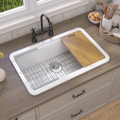 33 in. TUKTUK Drop-in Kitchen Sinks Single Bowl Undermount Sink Large Fireclay White Farmhouse Sink Workstation Kitchen Sinks
