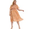 Agnes Orinda Women's Plus Size Elegant Smocked Chiffon Floral Midi A Line Dresses - 4 of 4