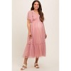 Pinkblush Mauve Dotted Tulle Smocked Maternity Midi Dress - 2 of 4