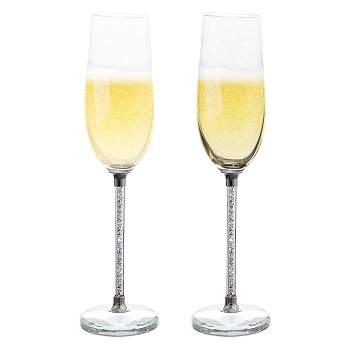 American Atelier Champagne Flutes Set of 2, Gem Filled Stem Toasting Glasses, Giftware for Anniversaries, Engagements, or Holidays, 10" Tall