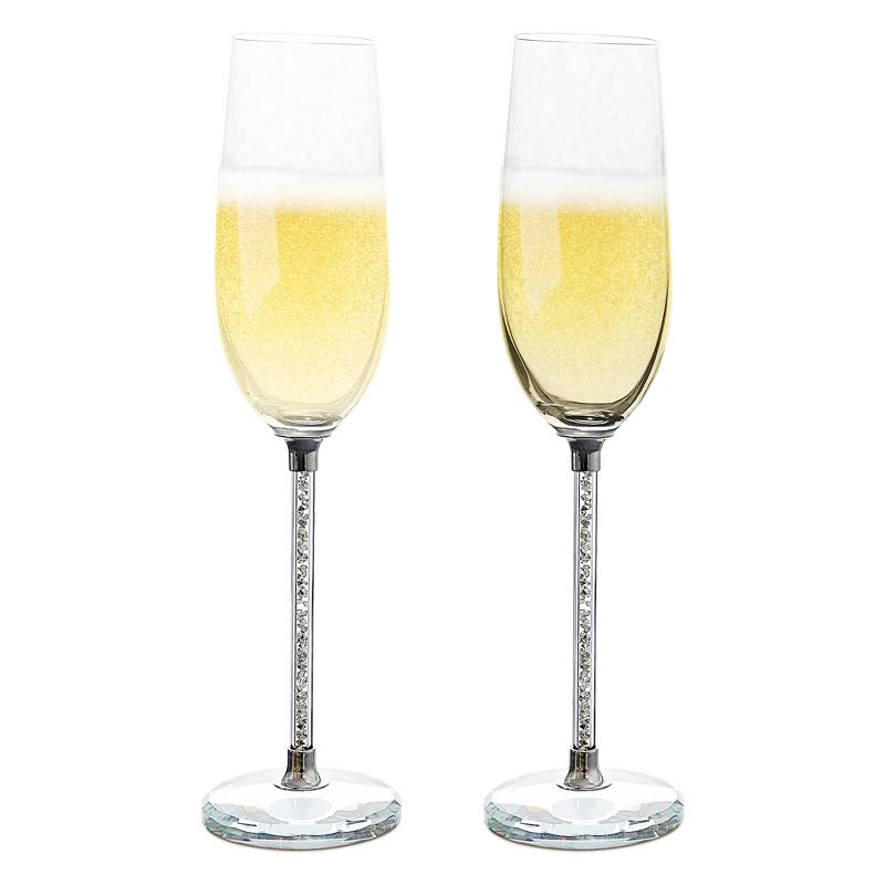 American Atelier Champagne Flutes Set of 2, Gem Filled Stem Toasting Glasses, Giftware for Anniversaries, Engagements, or Holidays, 10" Tall, 1 of 7