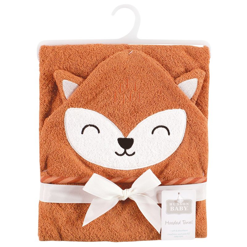 Hudson Baby Infant Boy Cotton Animal Face Hooded Towel, Orange Fox, One Size, 2 of 3