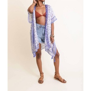 Women's Lightweight Boho Festival Ditsy Floral Paisley Duster - LETO - 1 of 4