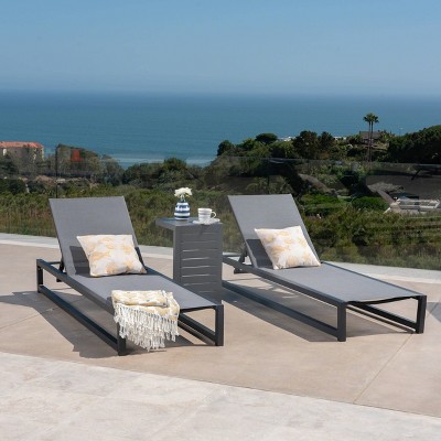 Modesta 3pc Aluminum Chaise Lounge Set - Black - Christopher Knight Home