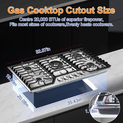 36-inch Stainless Steel Gas Cooktop with 5 Power Burners