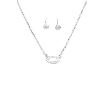 Slickblue Dainty Rope Chain Necklace & Pentagon Earring Set, Oval Charm Jewelry for Women, Gold/Silver