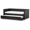 Twin Frank Modern and Contemporary Faux Leather Button Tufting Sofa Daybed with Roll Out Trundle Guest Bed Black - Baxton Studio: - 2 of 4