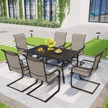 7pc Patio Set with Steel Table with 1.57" Umbrella Hole & Padded Arm Chairs - Captiva Designs