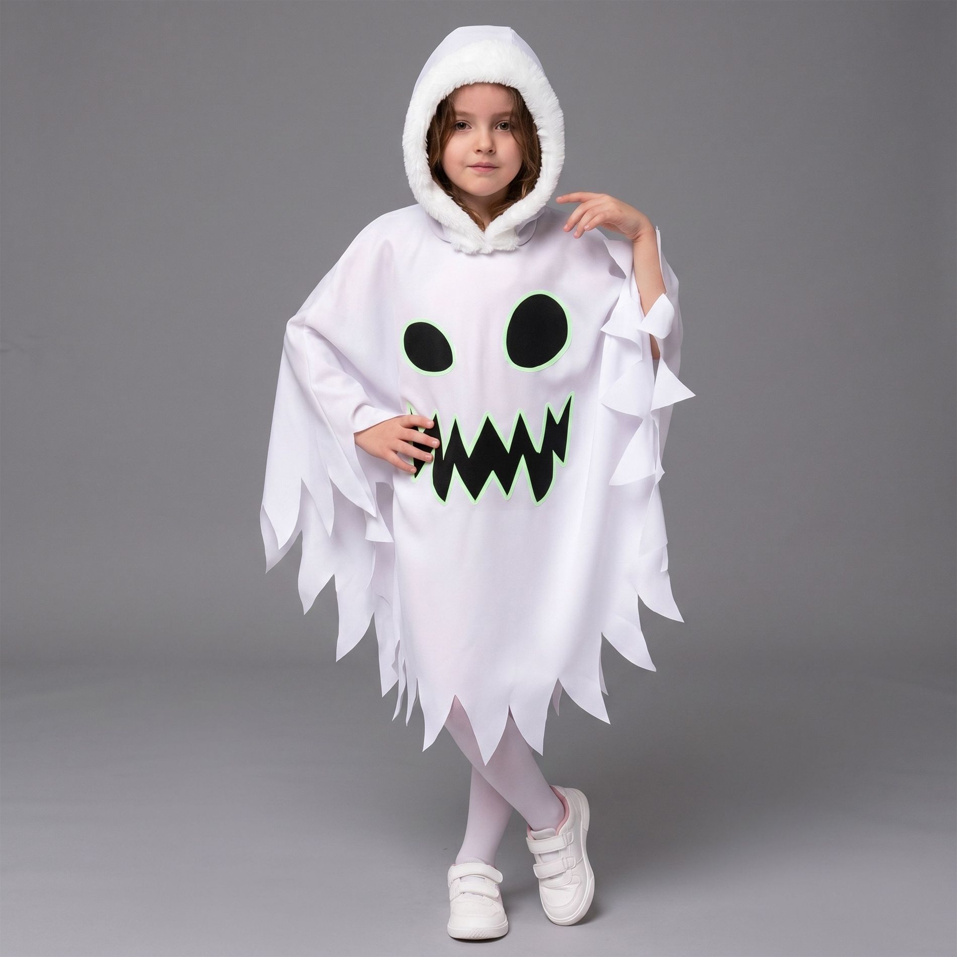 Joyfy Toddler Halloween Ghost Costume, Halloween Ghost Dress with Hooded Cape for Kids Girls, Halloween Trick-or-Treating & Cosplay
