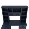 PAGED L-Shaped Computer Desk with 2 Cabinets and 2 Drawers, 11 Open Shelves and 1 Right Flip Shelf with Storage, with Power Outlet, White - 4 of 4