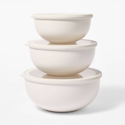 6pc  Plastic Mixing Bowl Set with Lids Cream - Figmint™