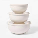 6pc (set of 3) Plastic Mixing Bowl Set with Lids Cream - Figmint™
