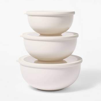 6pc (set of 3) Plastic Mixing Bowl Set with Lids Cream - Figmint™