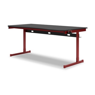 Red and Black Gaming Desk with Power Outlet and Cup Holder