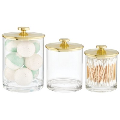 mDesign Plastic Apothecary Canister Jar Organizer - Set of 3 - Clear/Soft Brass
