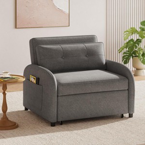 Gray 3-in-1 Convertible Sleeper Sofa Chair with Pillow and Pull-Out Bed, Space-Saving Recliner with Side Pocket for Small Living Spaces or Apartments - 1 of 4