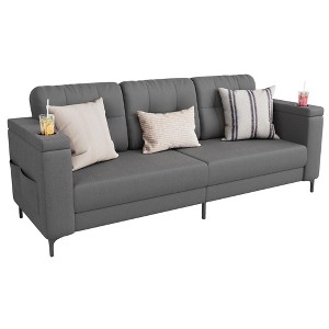 Jojoka Modern Sofa Bed, 3-Seat Upholstered Couch with Storage Armrests, Cup Holder and Side Pockets for Living Room - 1 of 4