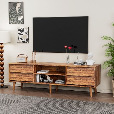 Homy Casa Mid Century TV Stand with Storage Drawers and Open Shelves for Living Room