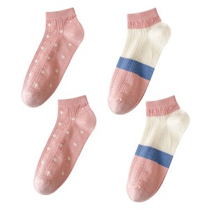 Anna-Kaci 4 Pairs Women's Low-Cut Mesh Knit Cotton Socks Cute Pattern Breathable Stretch - 1 of 4