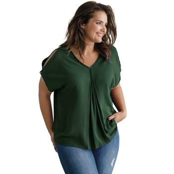 Agnes Orinda Women' S Plus Size 3/4 Sleeve V Neck Stripe Boho Knit Casual  Blouse Green 3x : Target