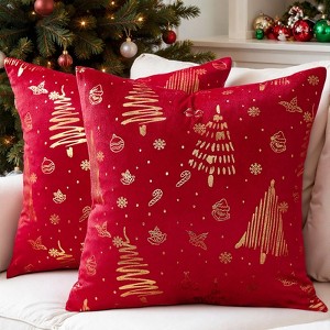 Christmas Velvet Pillow Covers Set of 2,Christmas Pillowcases, Xmas Tree Gold Brozing Cushion Cases,Winter Holiday Home Decoration - 1 of 4