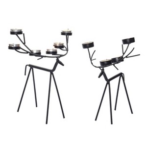 Transpac Metal 13.46 in. Black Christmas Matte Skinny Reindeer Candle Holder Set of 2 - 1 of 4